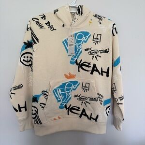 Zara Cream Hoodie with Blue‎ and Black Graphics